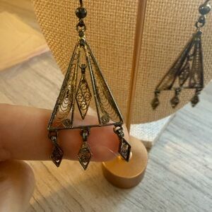 Vintage‎ Italian 800 Silver Filigree Triangle Dangle Earrings Genoa 202 GE